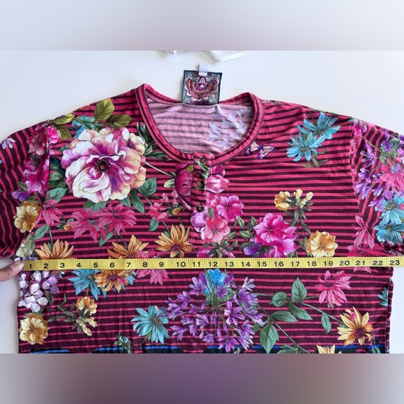 Johnny Was Los Angeles Striped Floral Top Women’s Size L - Picture 8 of 11